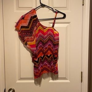 One shoulder multicolor top